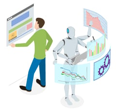 Illustration: Man & AI Robot Analyzing Data