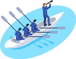 Illustration: Rowing; Team moving together